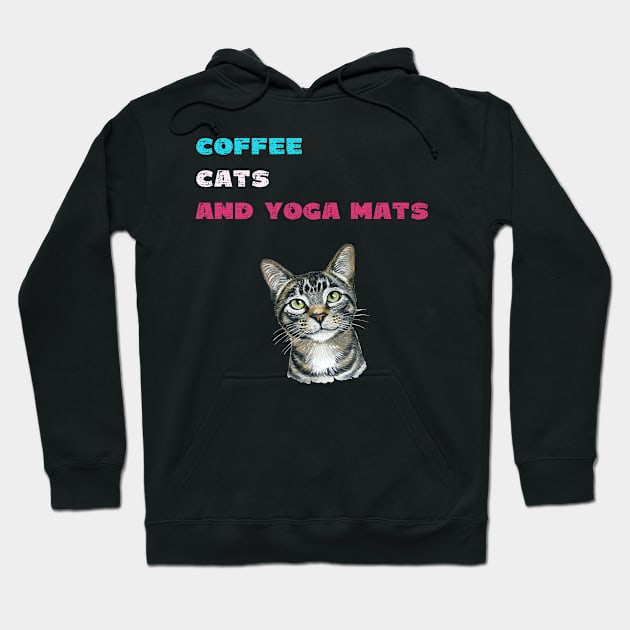 Coffee cats and yoga mats funny yoga and cat drawing Hoodie by Red Yoga